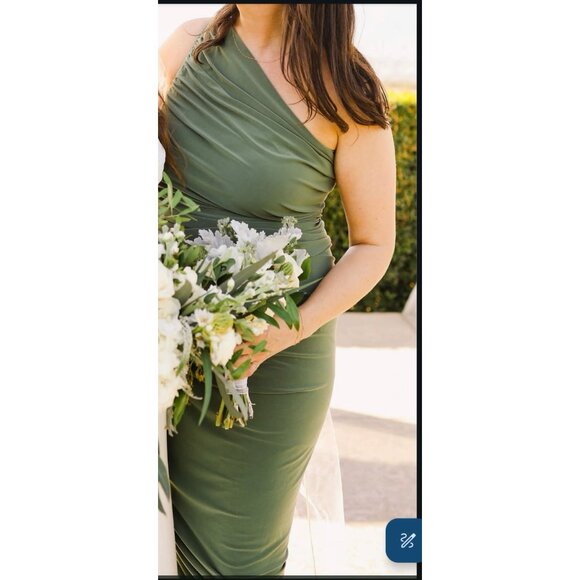norma kamali diana gown green sage bridesmaid dress size L - Picture 3 of 5